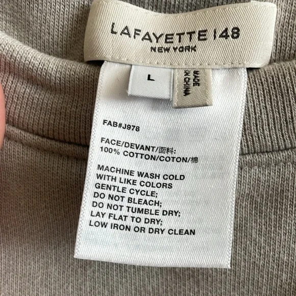 Lafayette 148 NY Medford crew neck sweatshirt gray sage crop cotton luxury large - Picture 4 of 10
